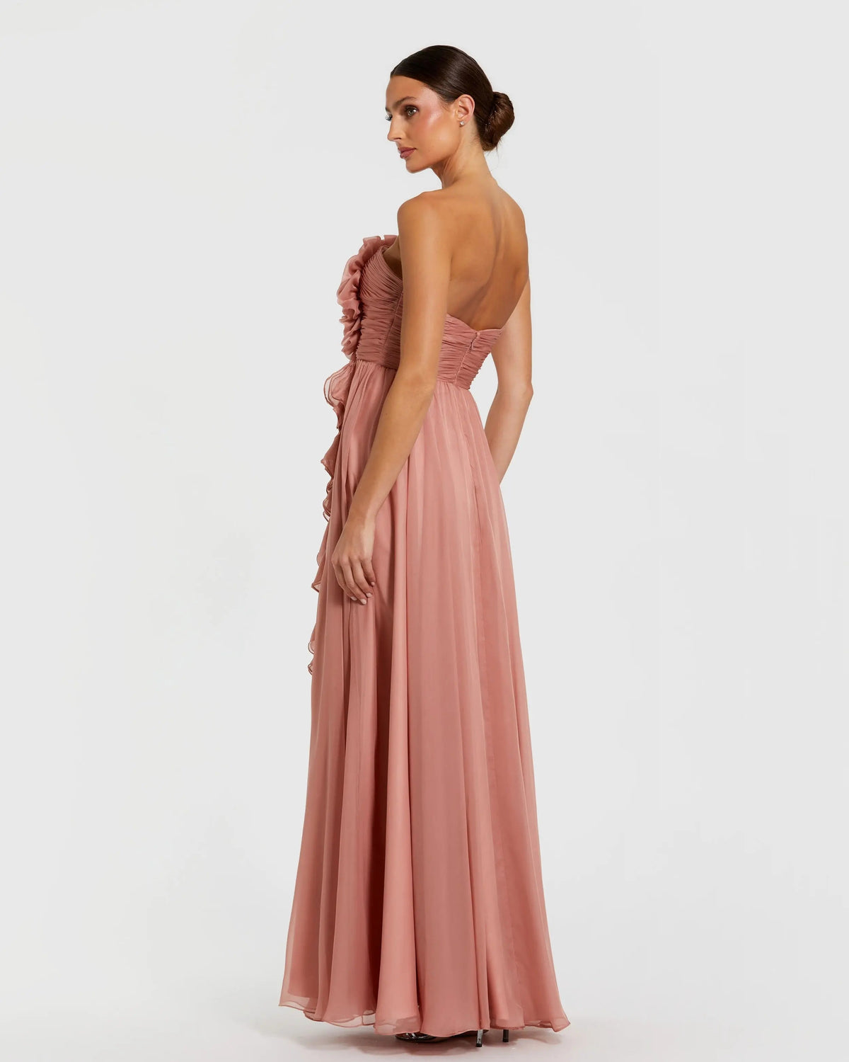 Pink Strapless Chiffon Gown With Oversized 3D Flower Contemporary Collection