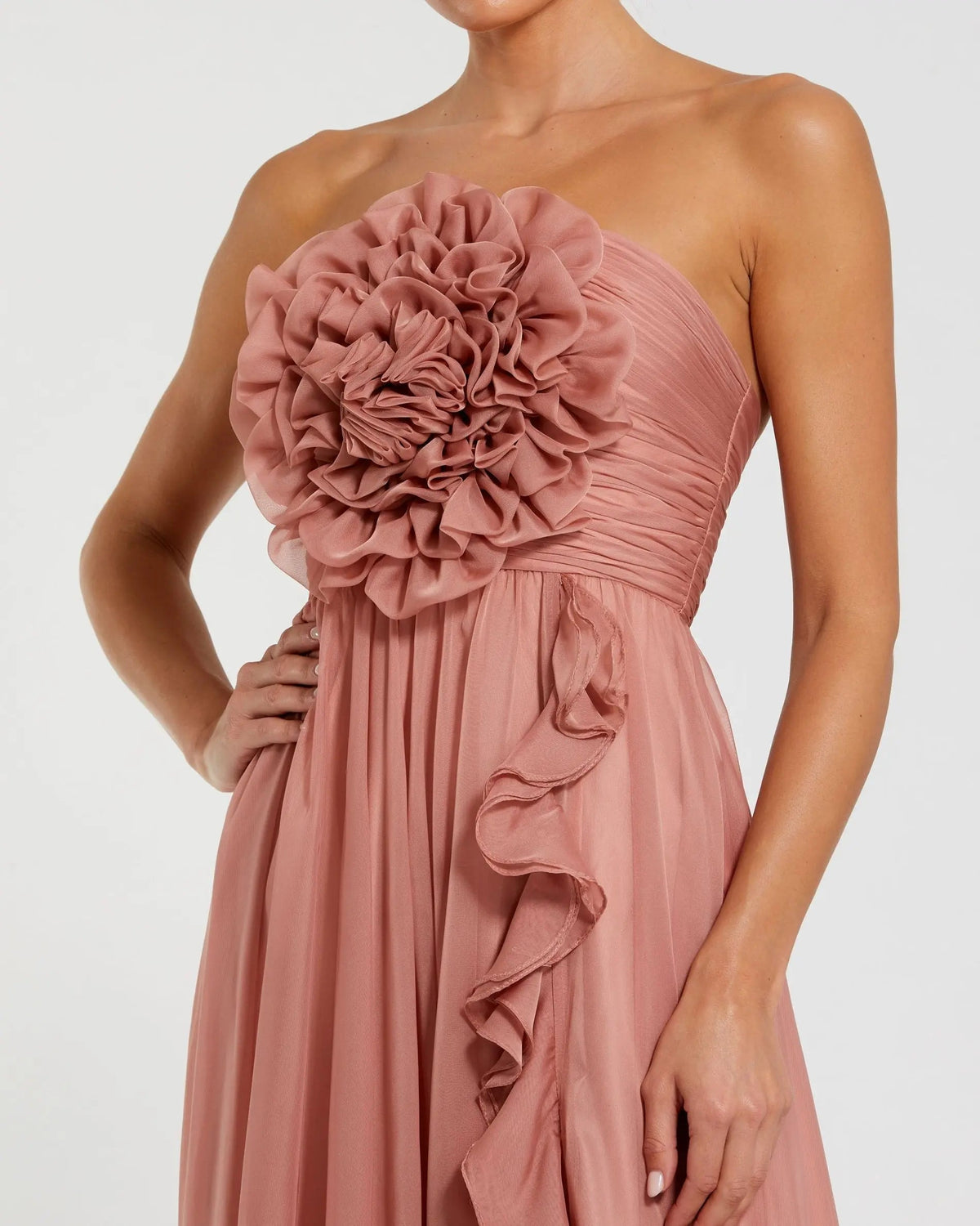 Pink Strapless Chiffon Gown With Oversized 3D Flower Contemporary Collection
