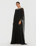 Black Long Sleeve Embellished Chiffon Kaftan Gown - Designer Collection
