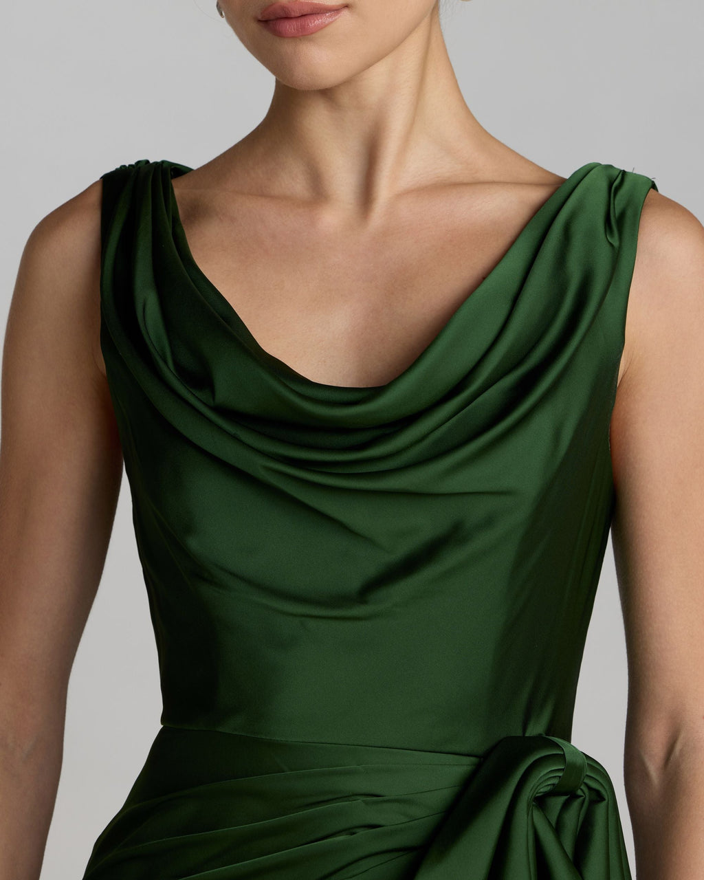Green Draped Cowl Neck Gown with Side Slit Contemporary Collection