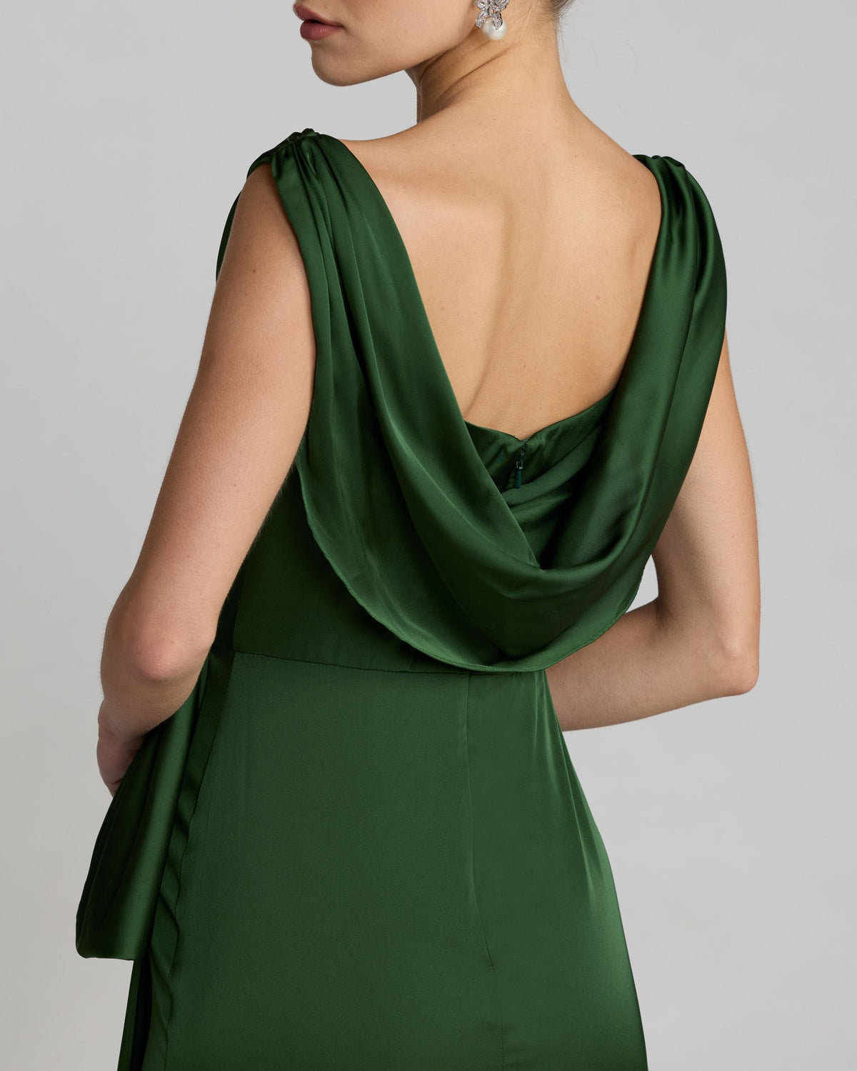 Green Draped Cowl Neck Gown with Side Slit Contemporary Collection