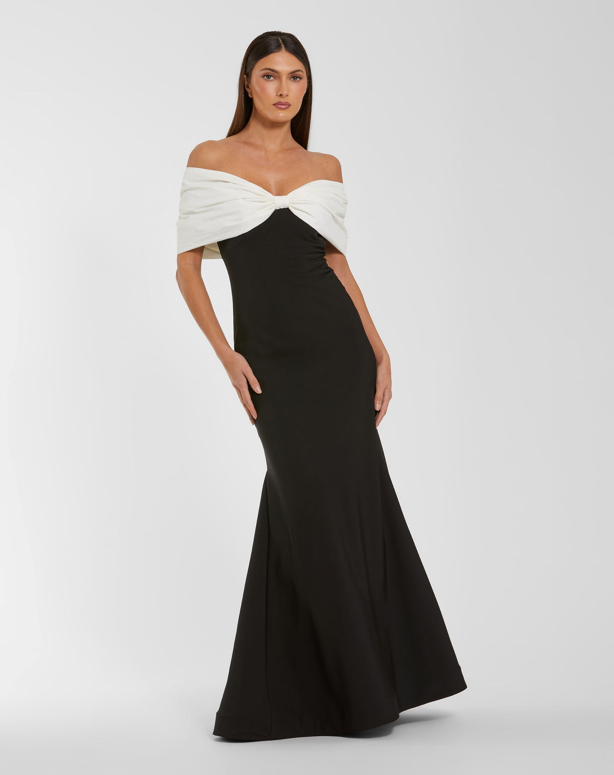 Black Off The Shoulder Mermaid Gown With Bow - Contemporary Collection
