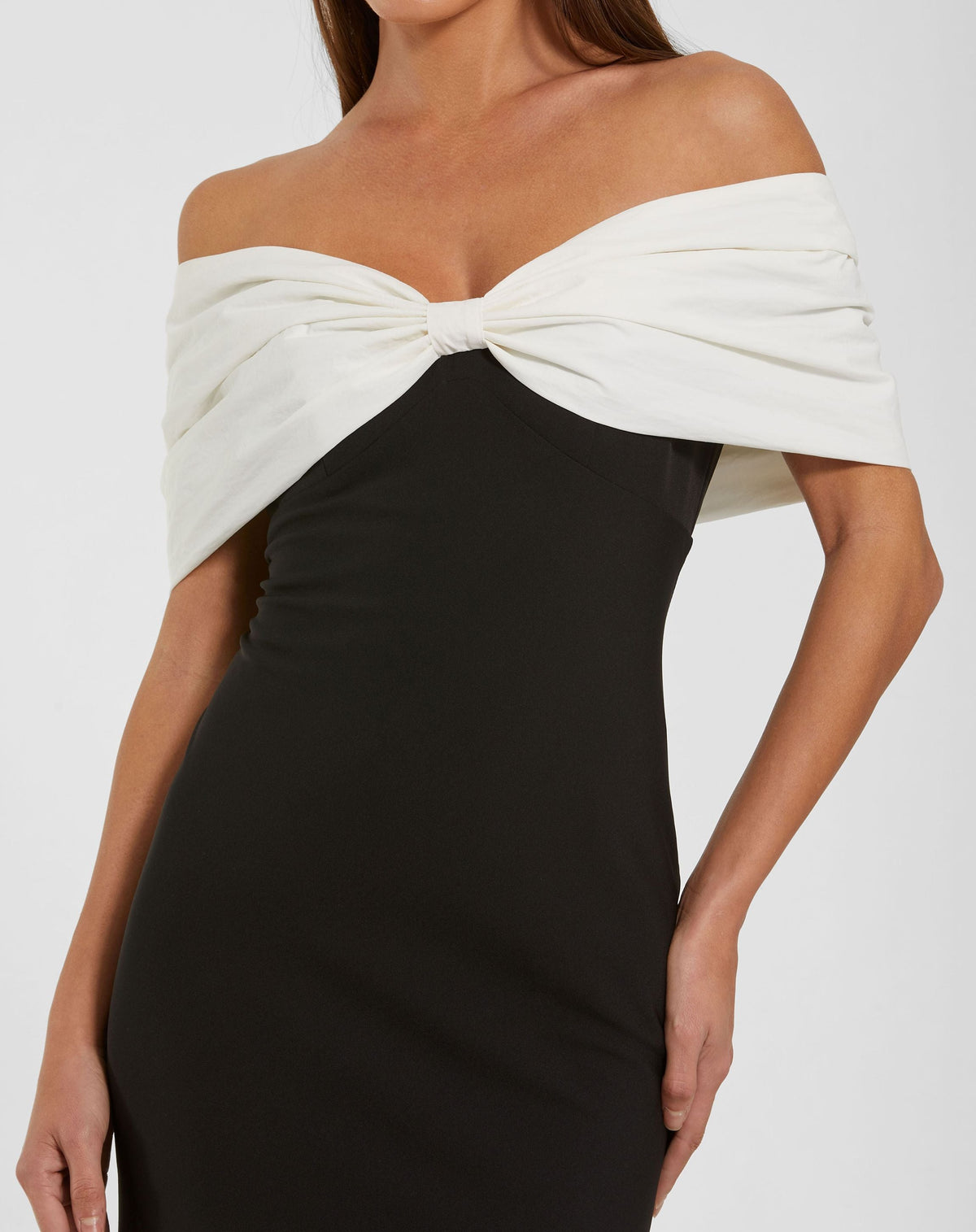 Black Off The Shoulder Mermaid Gown With Bow - Contemporary Collection