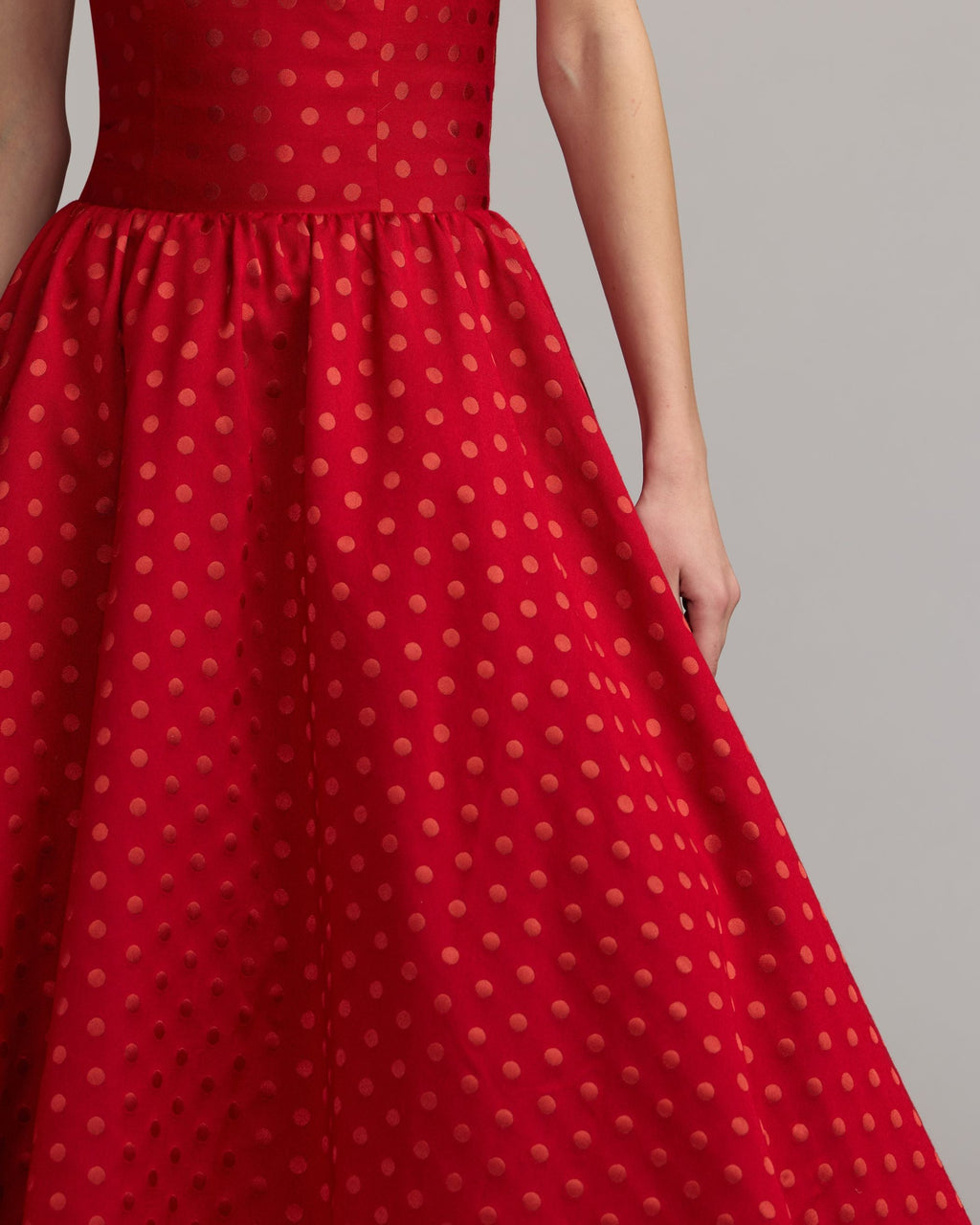 Red Strapless Polka Dot Brocade Midi Dress Contemporary Collection