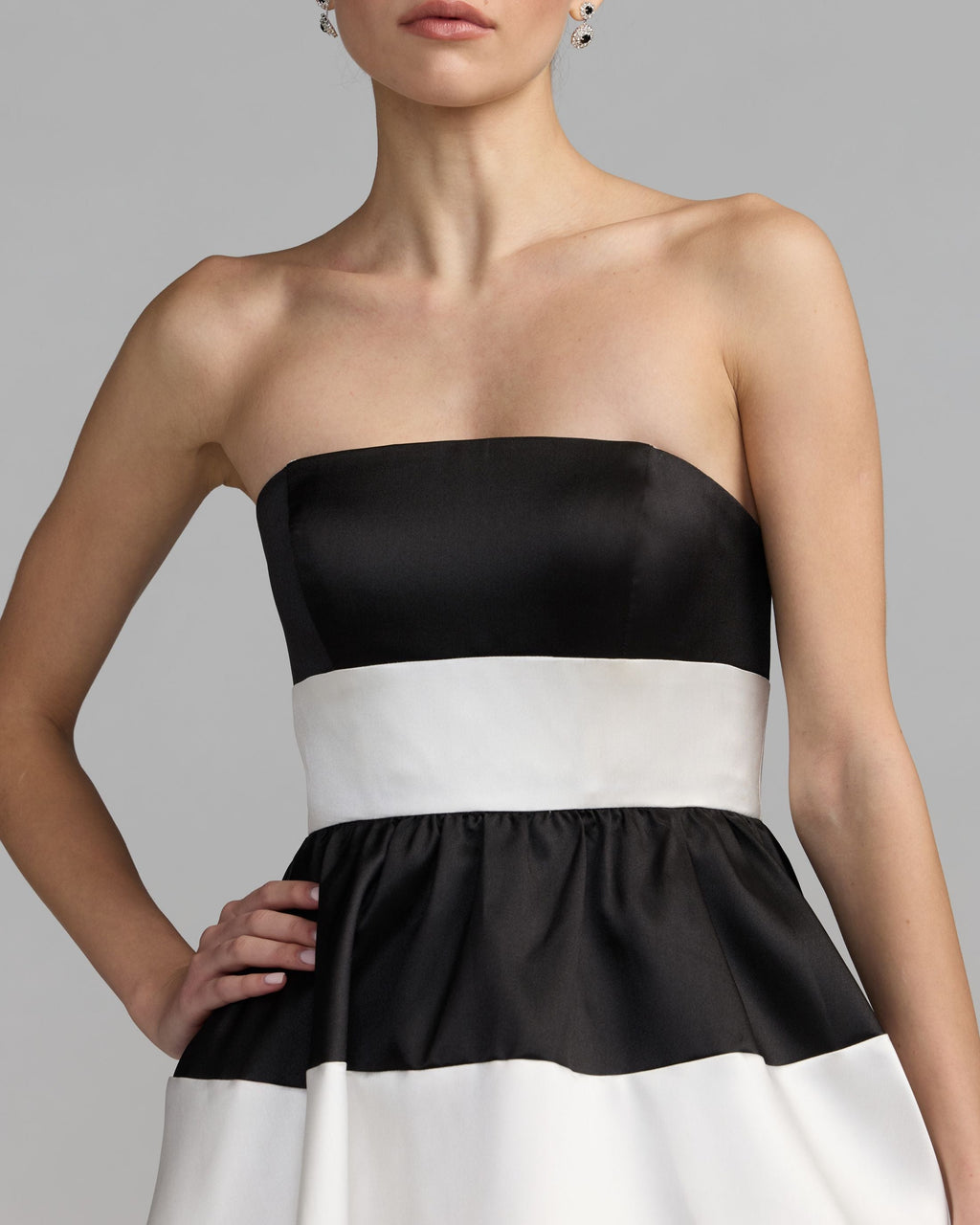 Black Ivory Striped Strapless Mikado Midi Dress Contemporary Collection