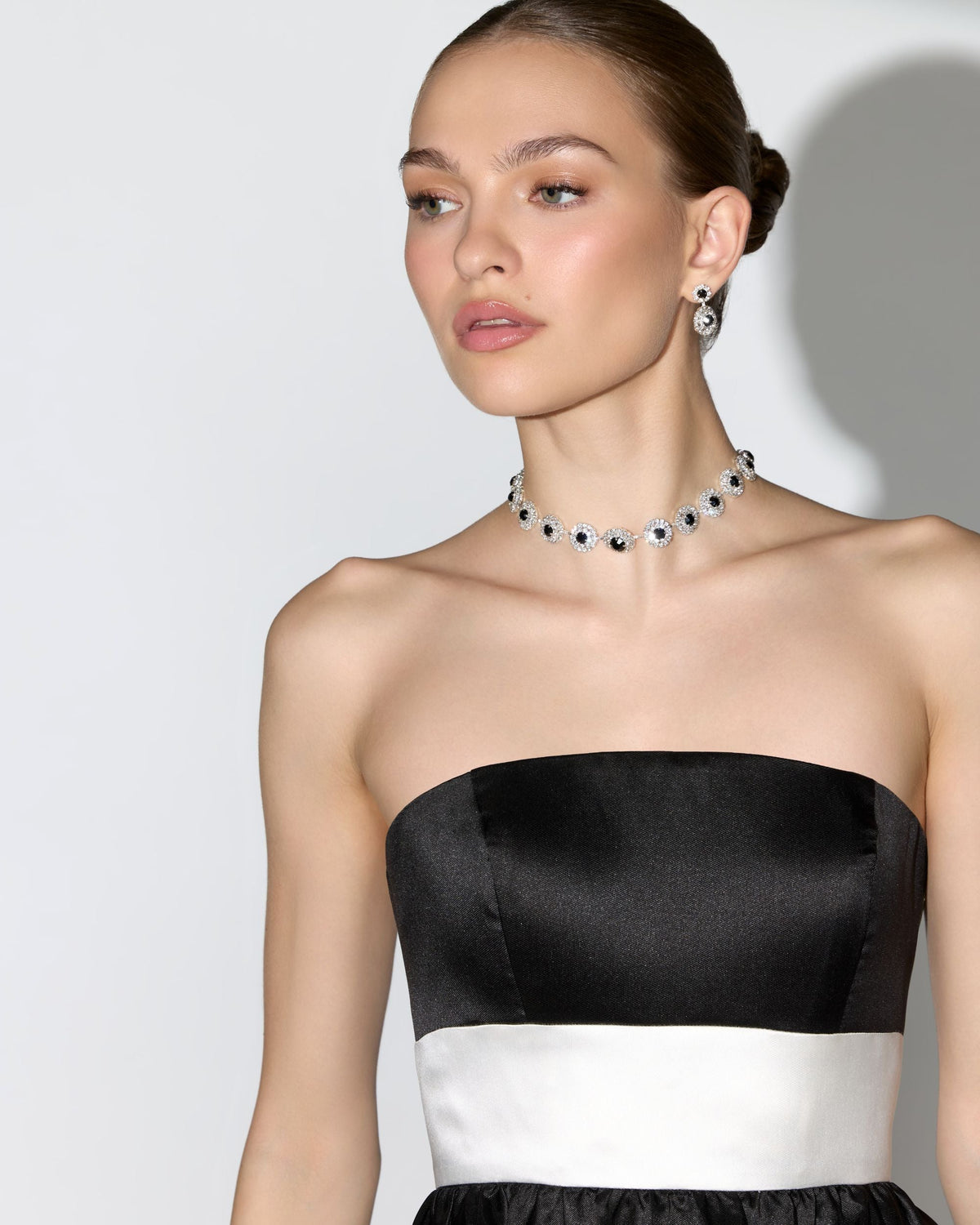 Black Ivory Striped Strapless Mikado Midi Dress Contemporary Collection