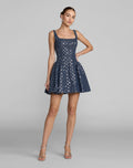 Blue Sleeveless Sequin Denim Mini Dress - Contemporary Collection