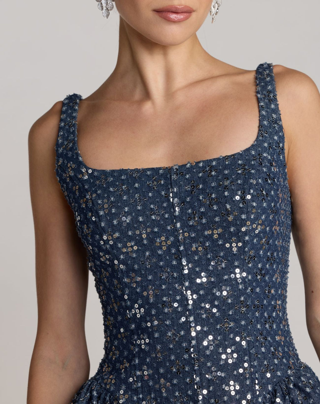 Blue Sleeveless Sequin Denim Mini Dress - Contemporary Collection