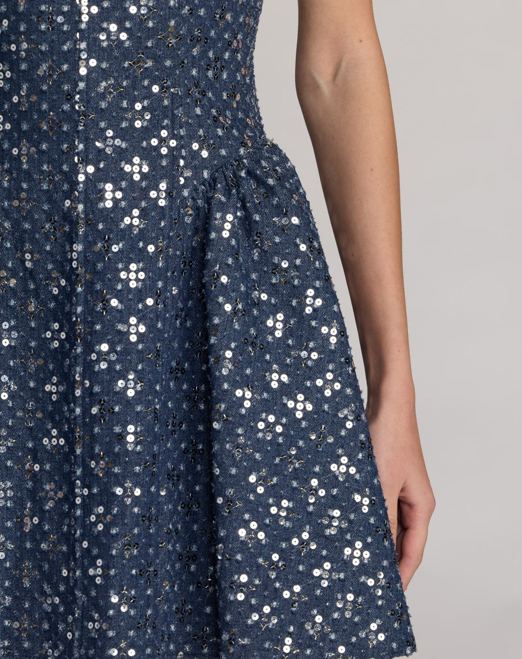 Blue Sleeveless Sequin Denim Mini Dress - Contemporary Collection