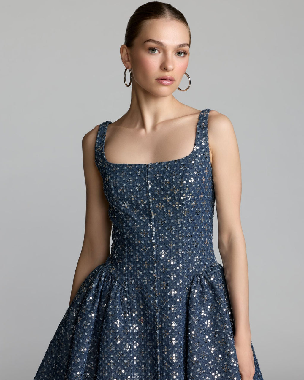 Blue Sleeveless Sequin Denim Mini Dress - Contemporary Collection