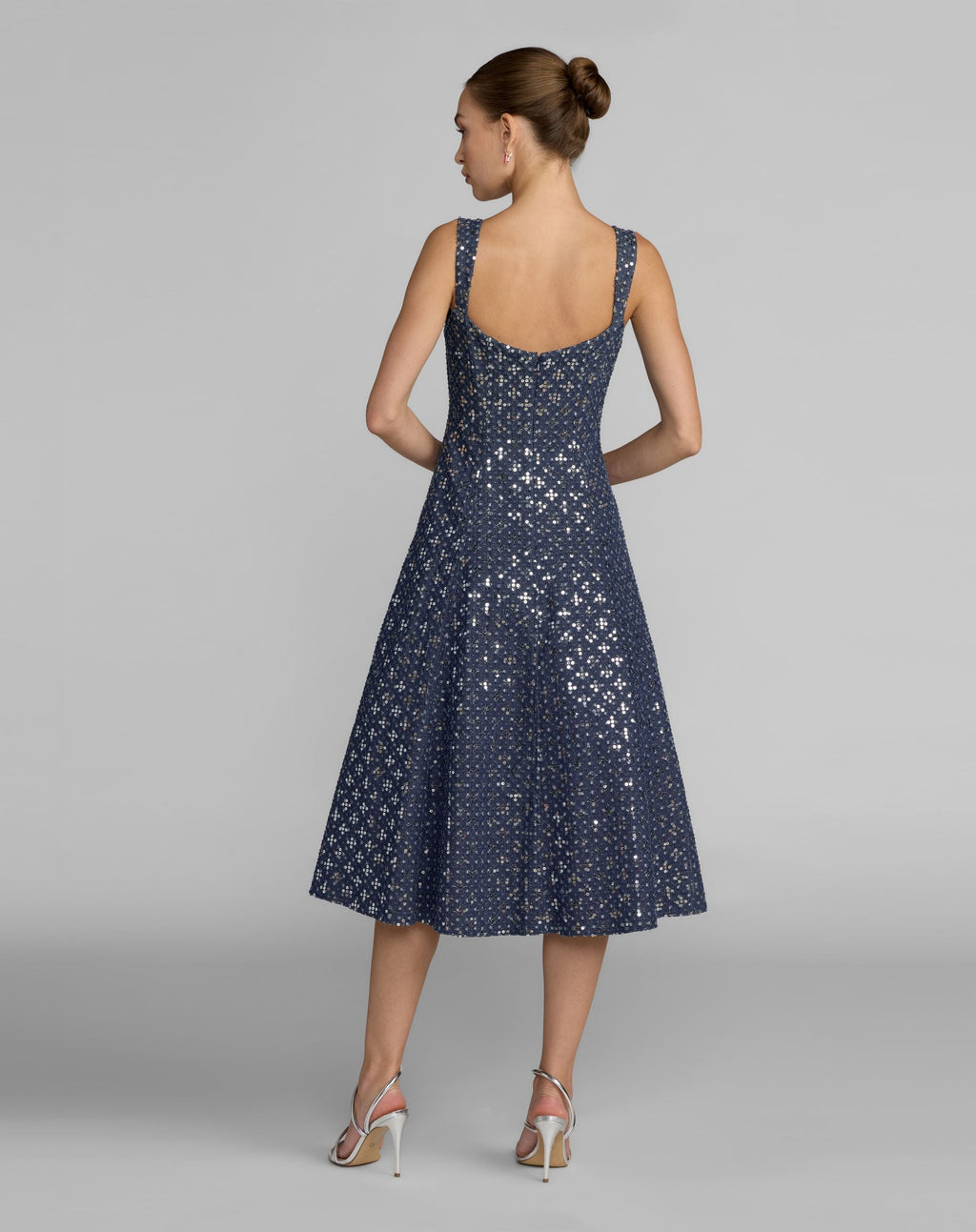 Blue Sleeveless Sequin Denim Midi Dress - Designer Collection