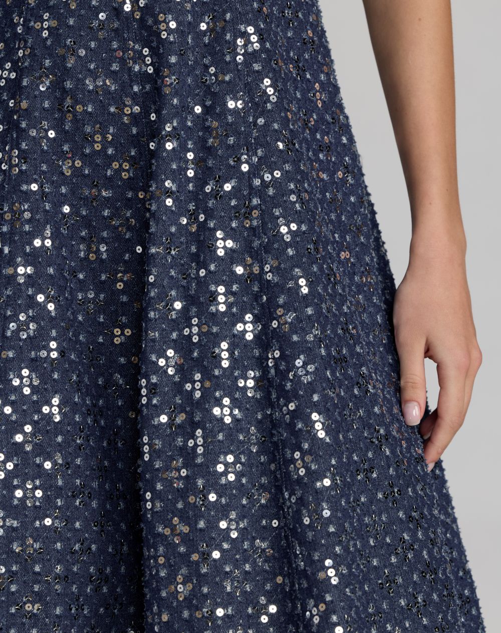Blue Sleeveless Sequin Denim Midi Dress - Designer Collection