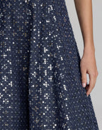 Blue Sleeveless Sequin Denim Midi Dress - Designer Collection