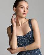 Blue Sleeveless Sequin Denim Midi Dress - Designer Collection