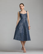 Blue Sleeveless Sequin Denim Midi Dress - Designer Collection