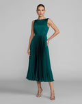 Teal Sleeveless High Neck Pleated Midi Dress - Contemporary Collection