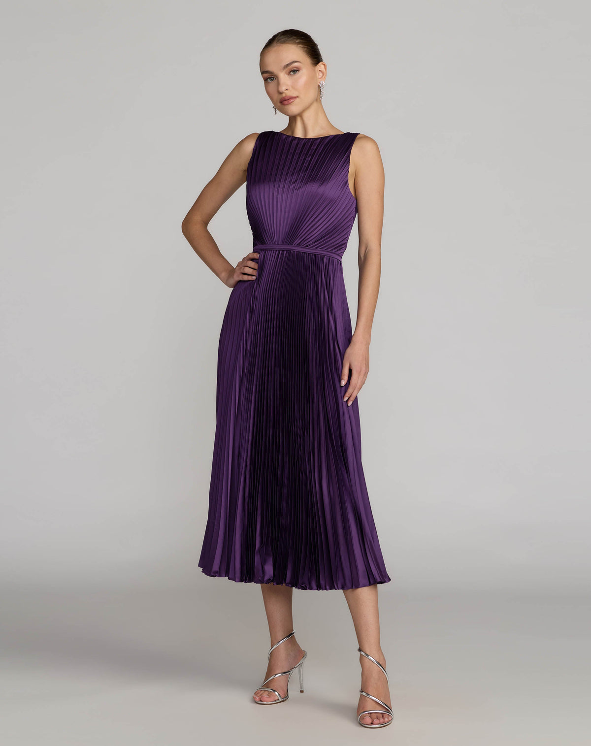 Purple Sleeveless High Neck Pleated Midi Dress Contemporary Collection