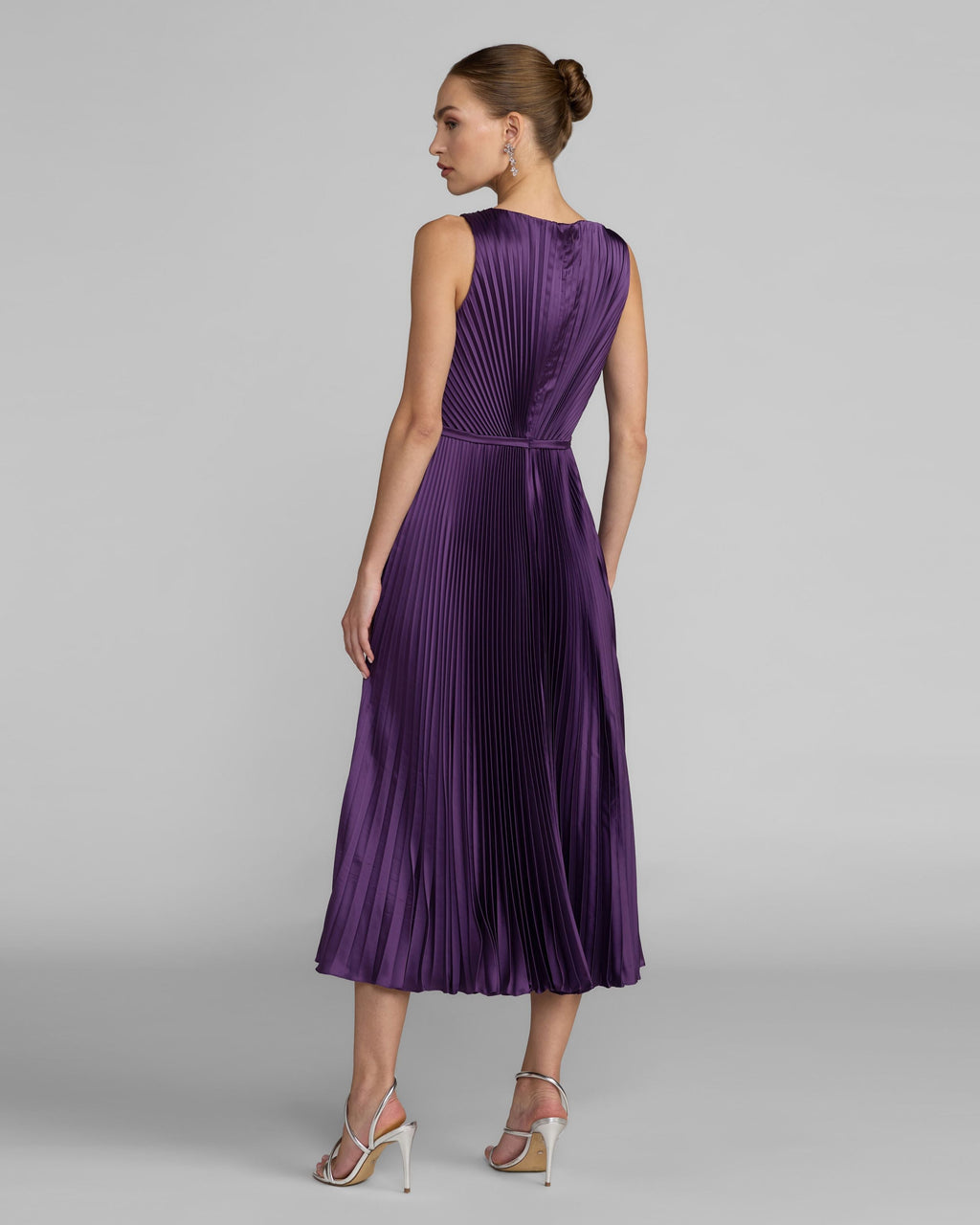 Purple Sleeveless High Neck Pleated Midi Dress Contemporary Collection