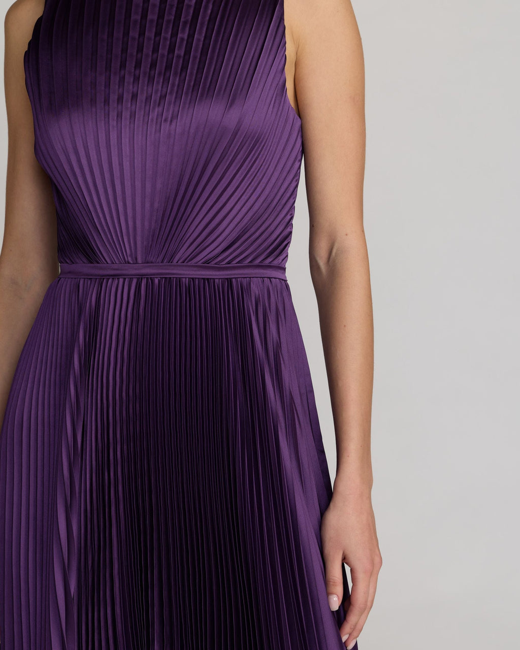 Purple Sleeveless High Neck Pleated Midi Dress Contemporary Collection