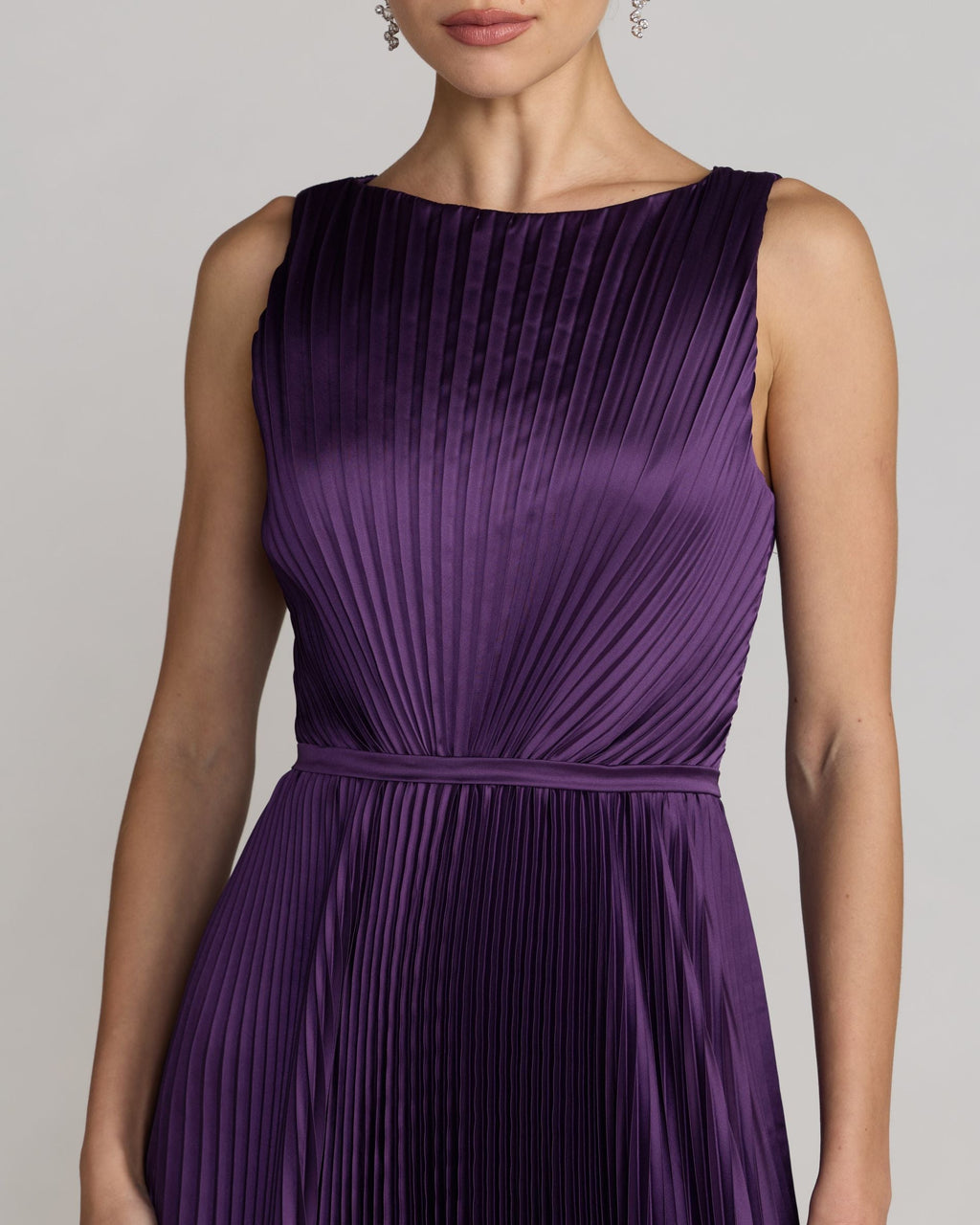 Purple Sleeveless High Neck Pleated Midi Dress Contemporary Collection