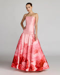 Pink Printed Mikado Strapless Drop Waist Ballgown Contemporary Collection