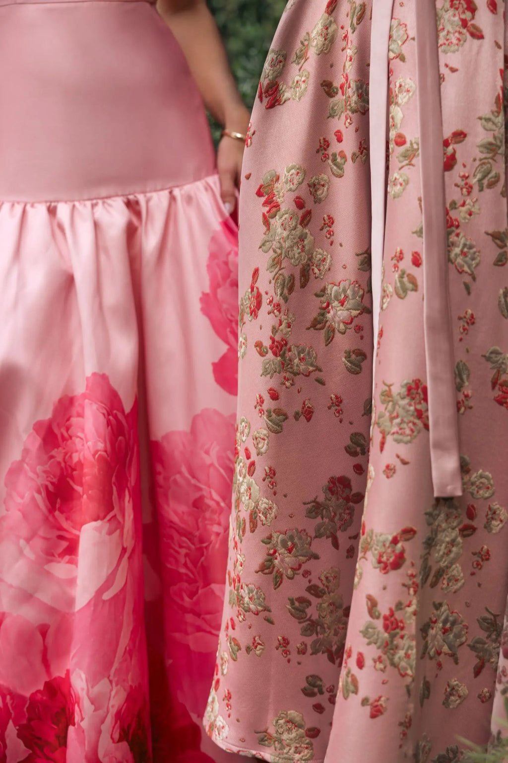 Pink Printed Mikado Strapless Drop Waist Ballgown Contemporary Collection