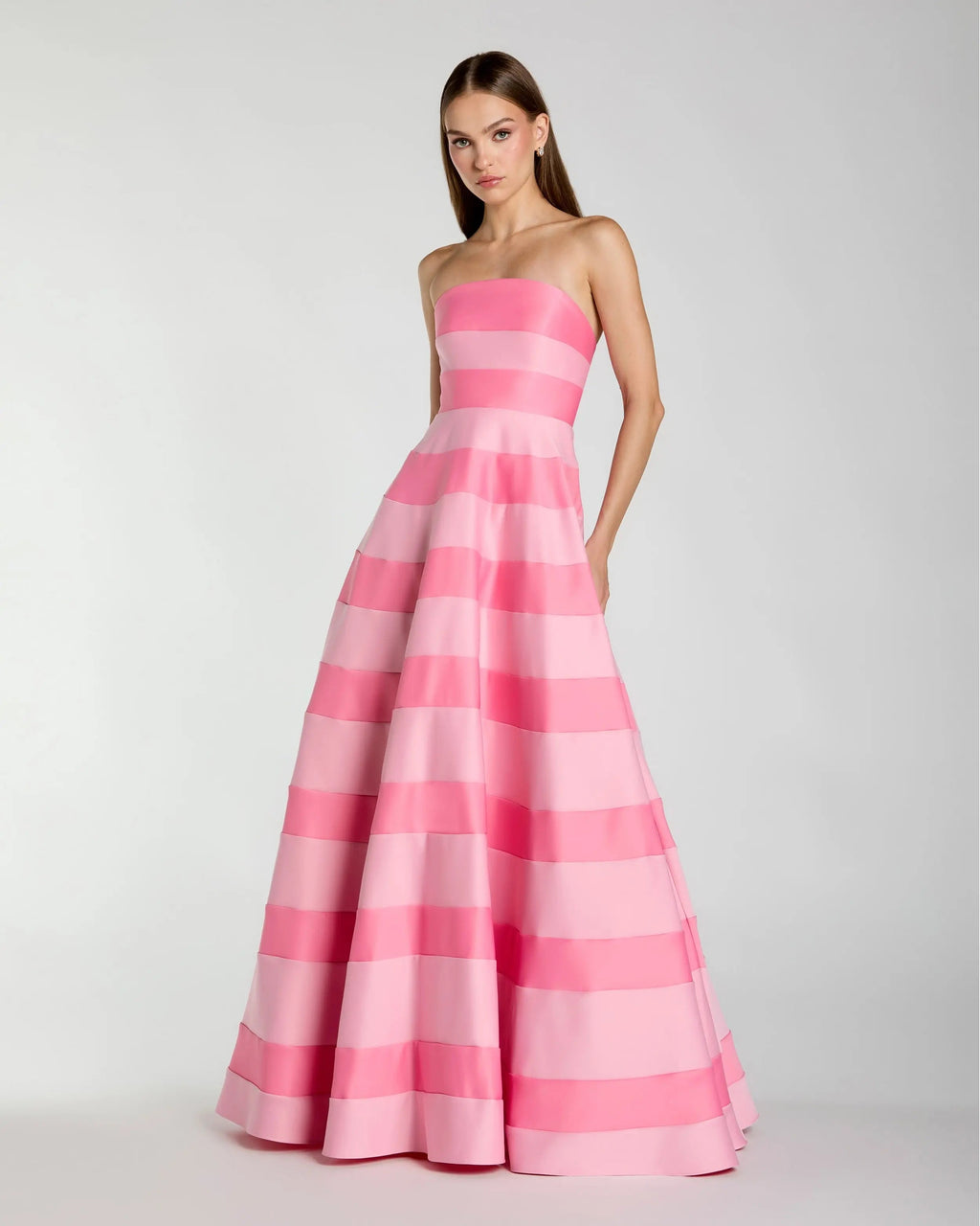 Pink Striped Strapless Satin Ballgown with Pockets Contemporary Collection