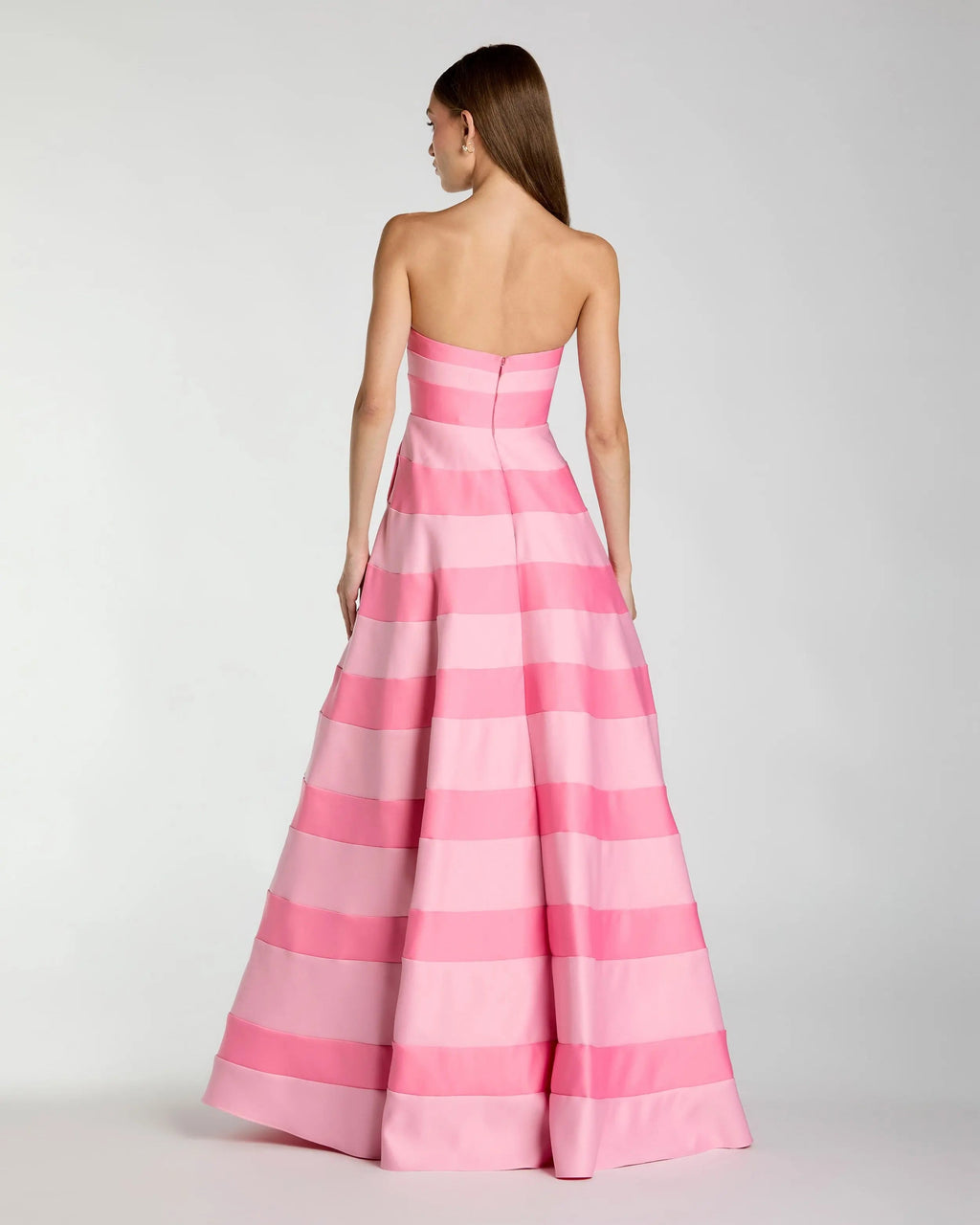 Pink Striped Strapless Satin Ballgown with Pockets Contemporary Collection