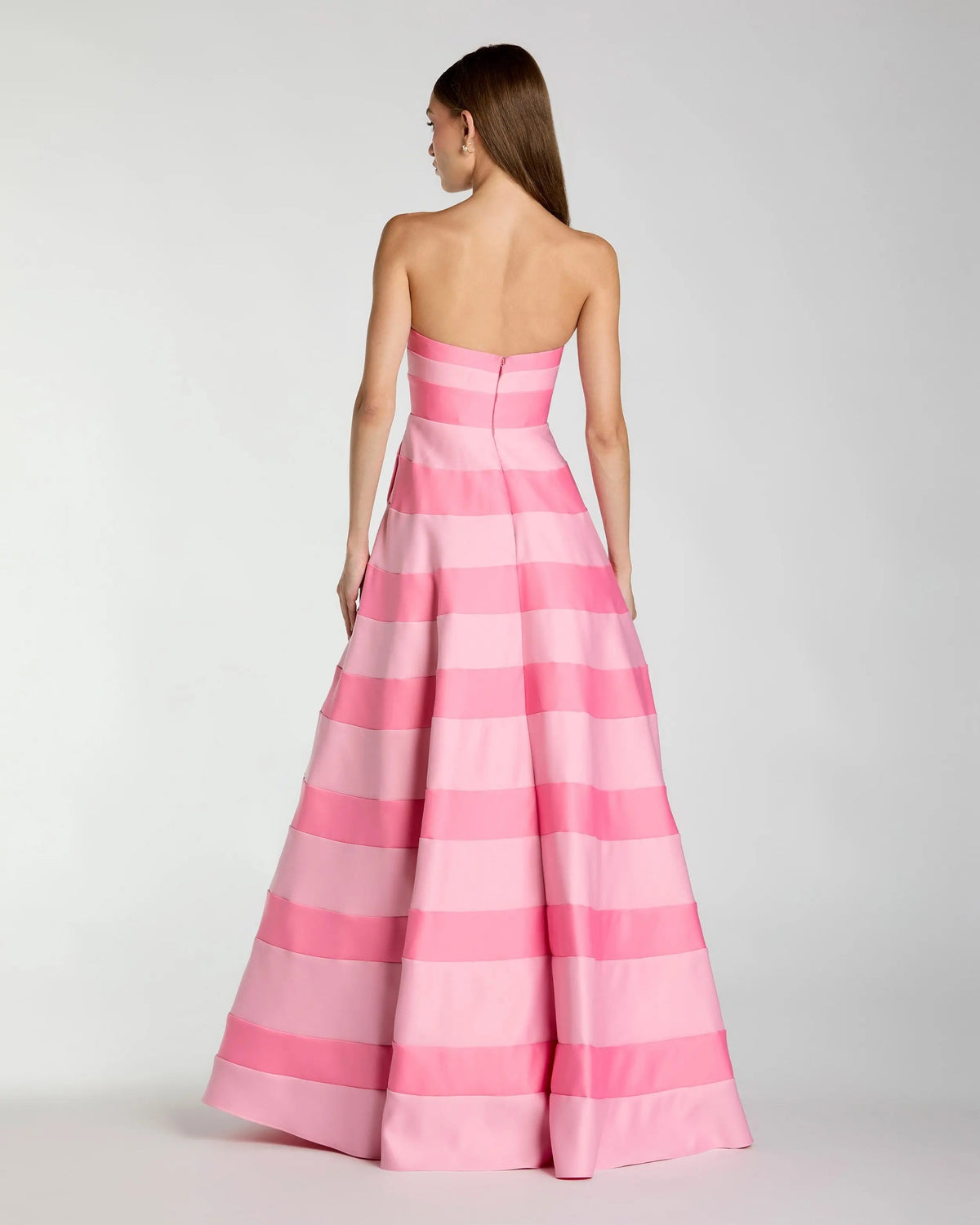 Pink Striped Strapless Satin Ballgown with Pockets Contemporary Collection