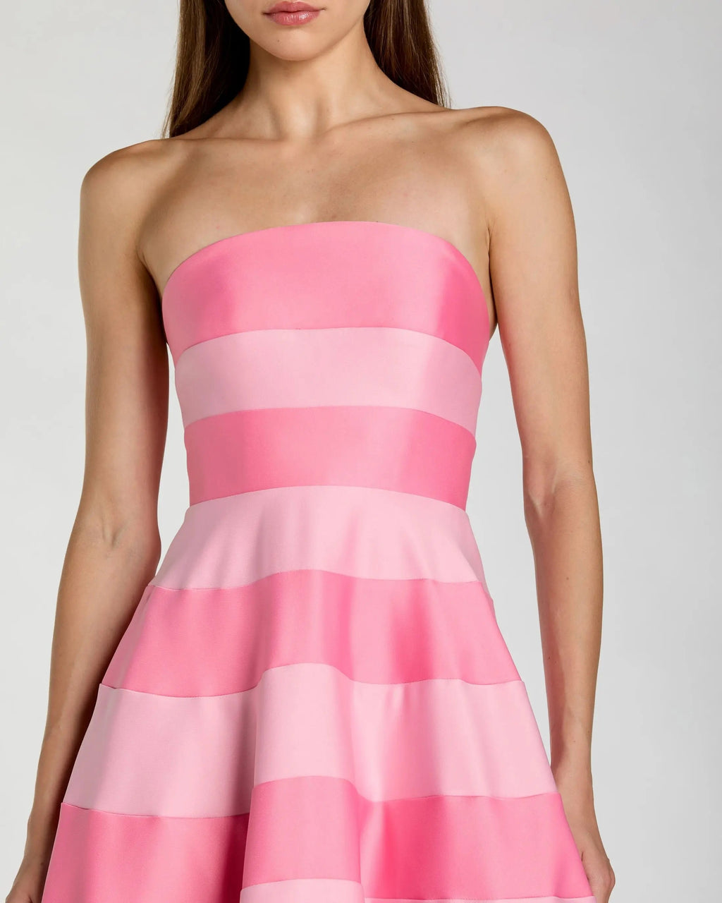 Pink Striped Strapless Satin Ballgown with Pockets Contemporary Collection