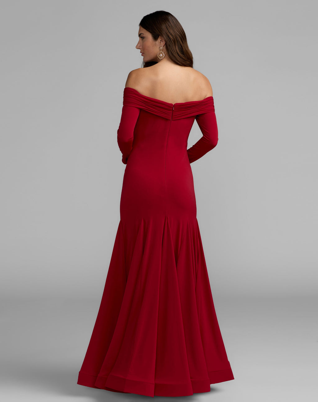 Red Off The Shoulder Long Sleeve Trumpet Gown - Contemporary Collection