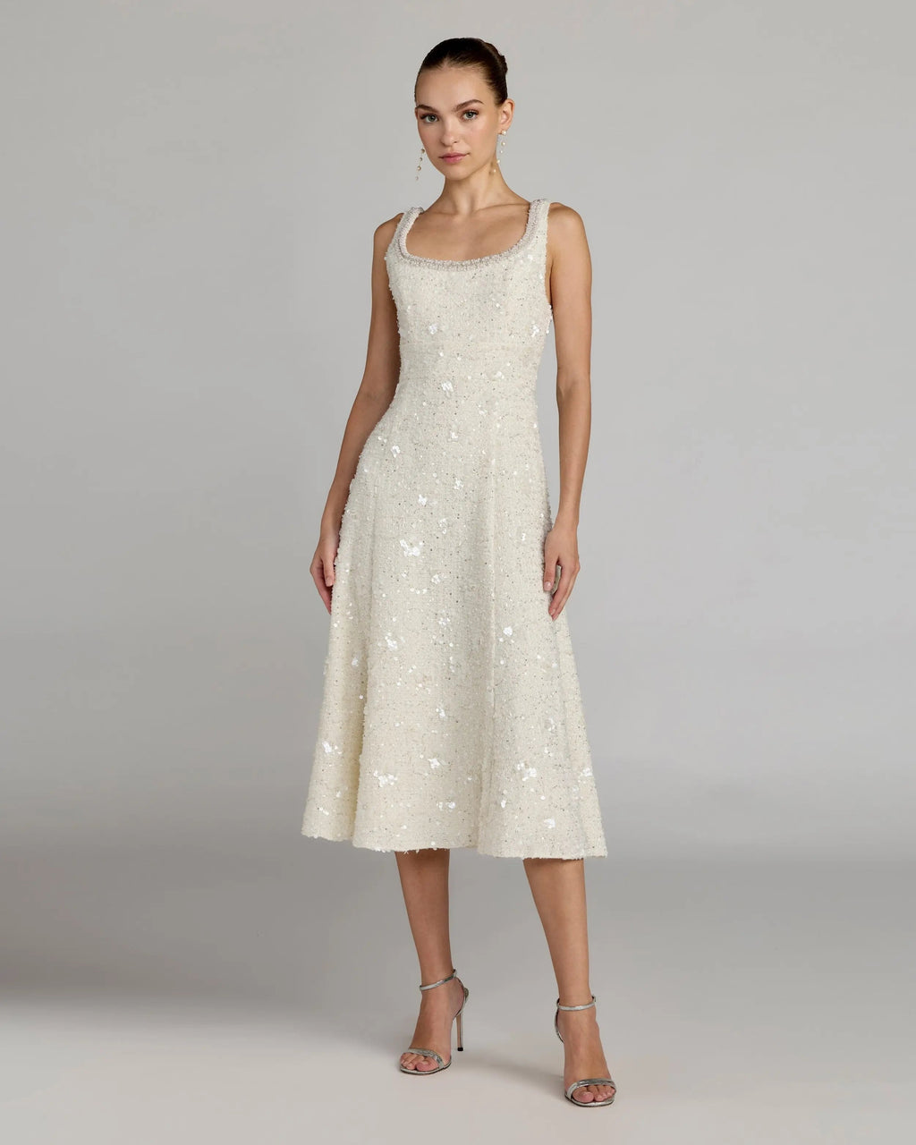 Ivory Embellished Boucle Midi Dress -Contemporary Collection
