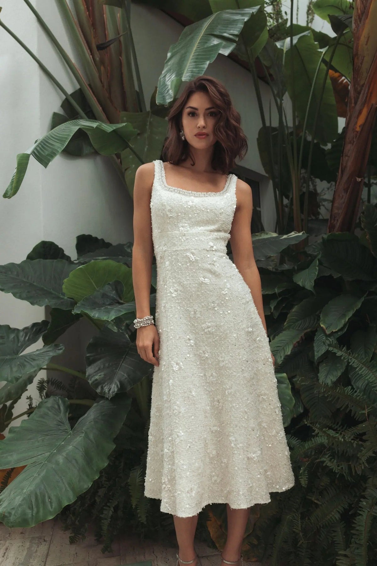 Ivory Embellished Boucle Midi Dress -Contemporary Collection