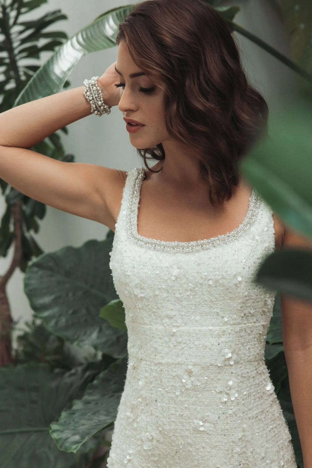 Ivory Embellished Boucle Midi Dress -Contemporary Collection