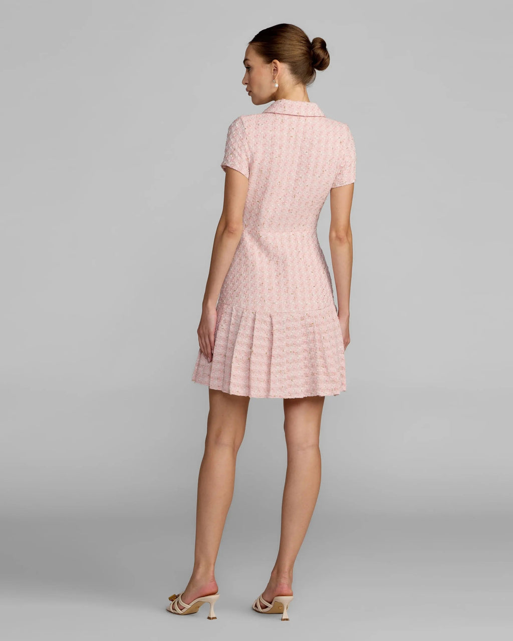 Pink Bouclé Button Front Mini Dress Contemporary Collection