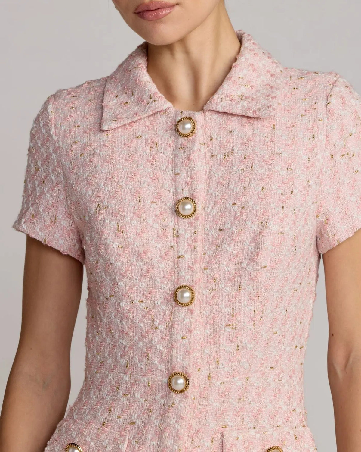 Pink Bouclé Button Front Mini Dress Contemporary Collection
