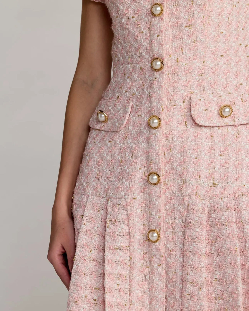 Pink Bouclé Button Front Mini Dress Contemporary Collection