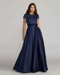 Navy Embellished Satin Cap Sleeve Ball Gown Contemporary Collection