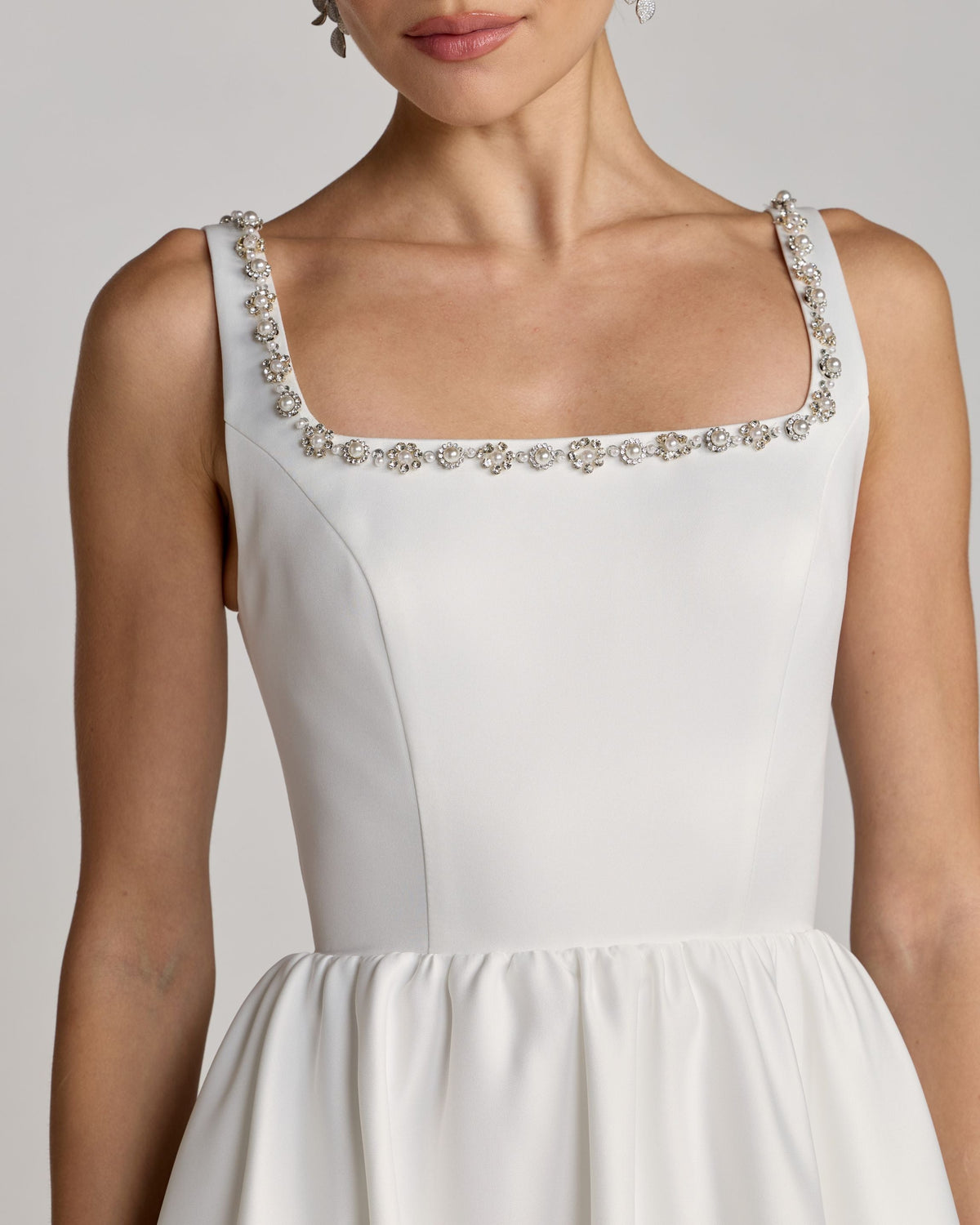 White Embellished Square Neck A-Line Midi Dress Contemporary Collection