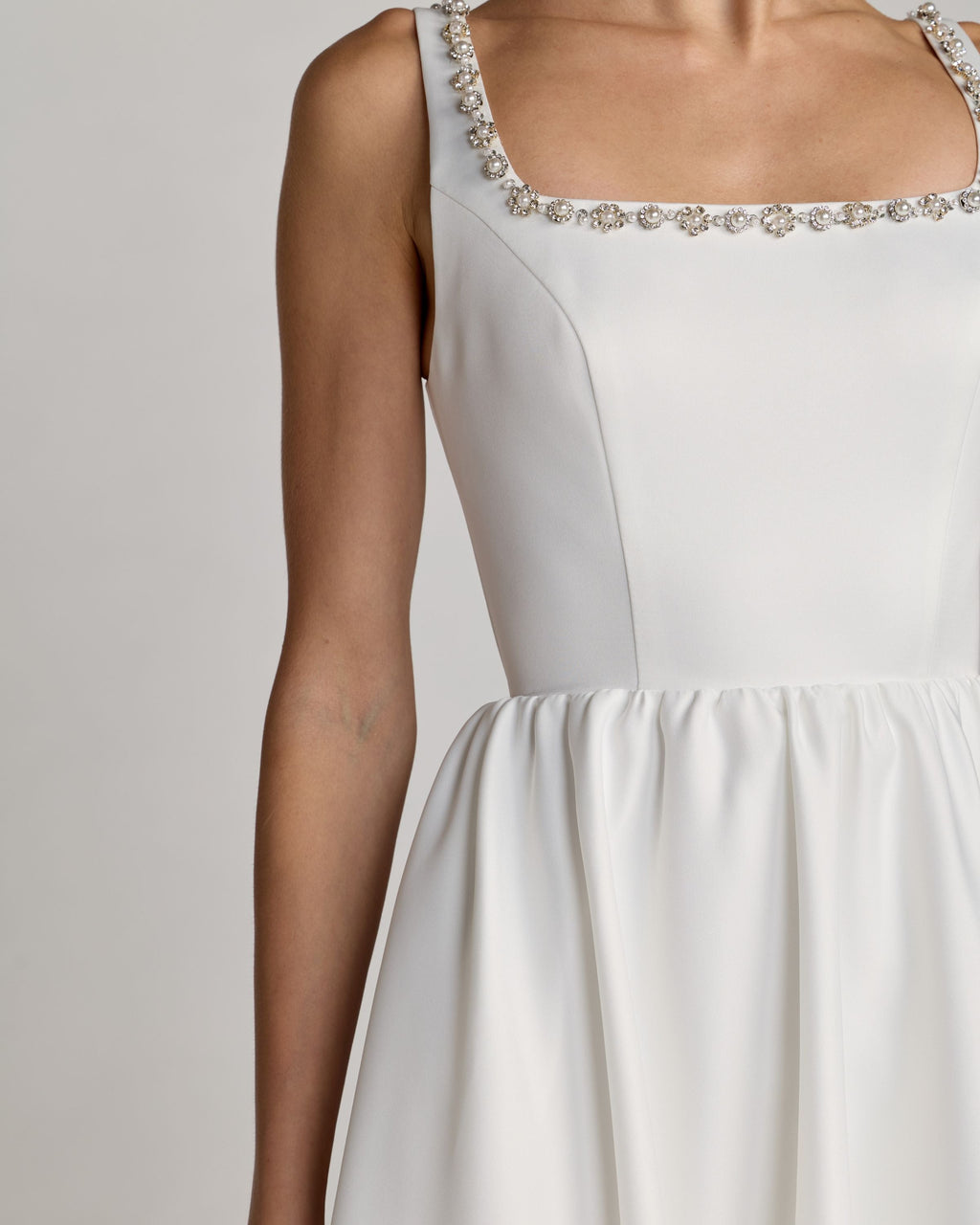 White Embellished Square Neck A-Line Midi Dress Contemporary Collection