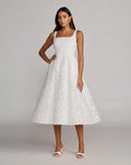 White Tulle Floral Midi Dress With Pockets - Designer Collection