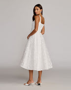 White Tulle Floral Midi Dress With Pockets - Designer Collection
