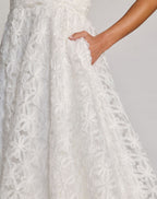 White Tulle Floral Midi Dress With Pockets - Designer Collection
