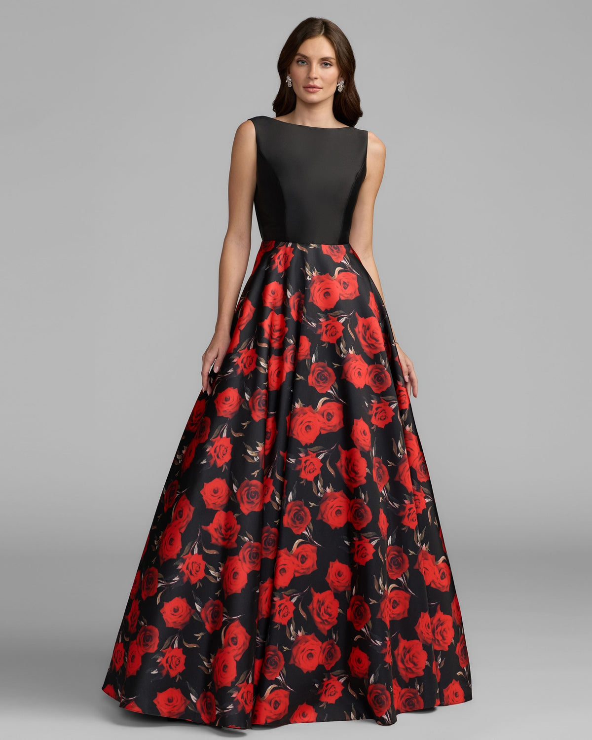Black And Red Floral Open Back Ball Gown Contemporary Collection
