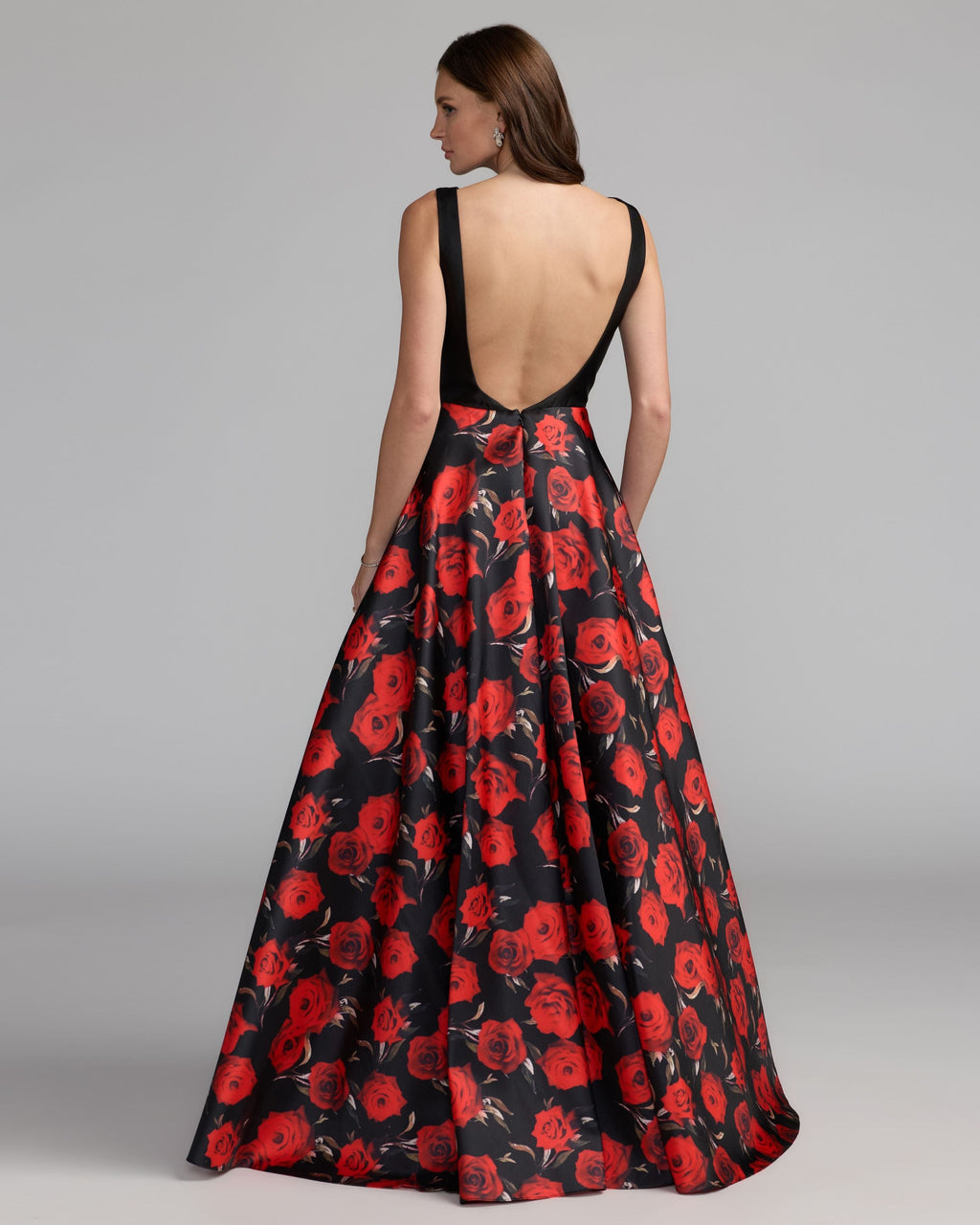Black And Red Floral Open Back Ball Gown Contemporary Collection