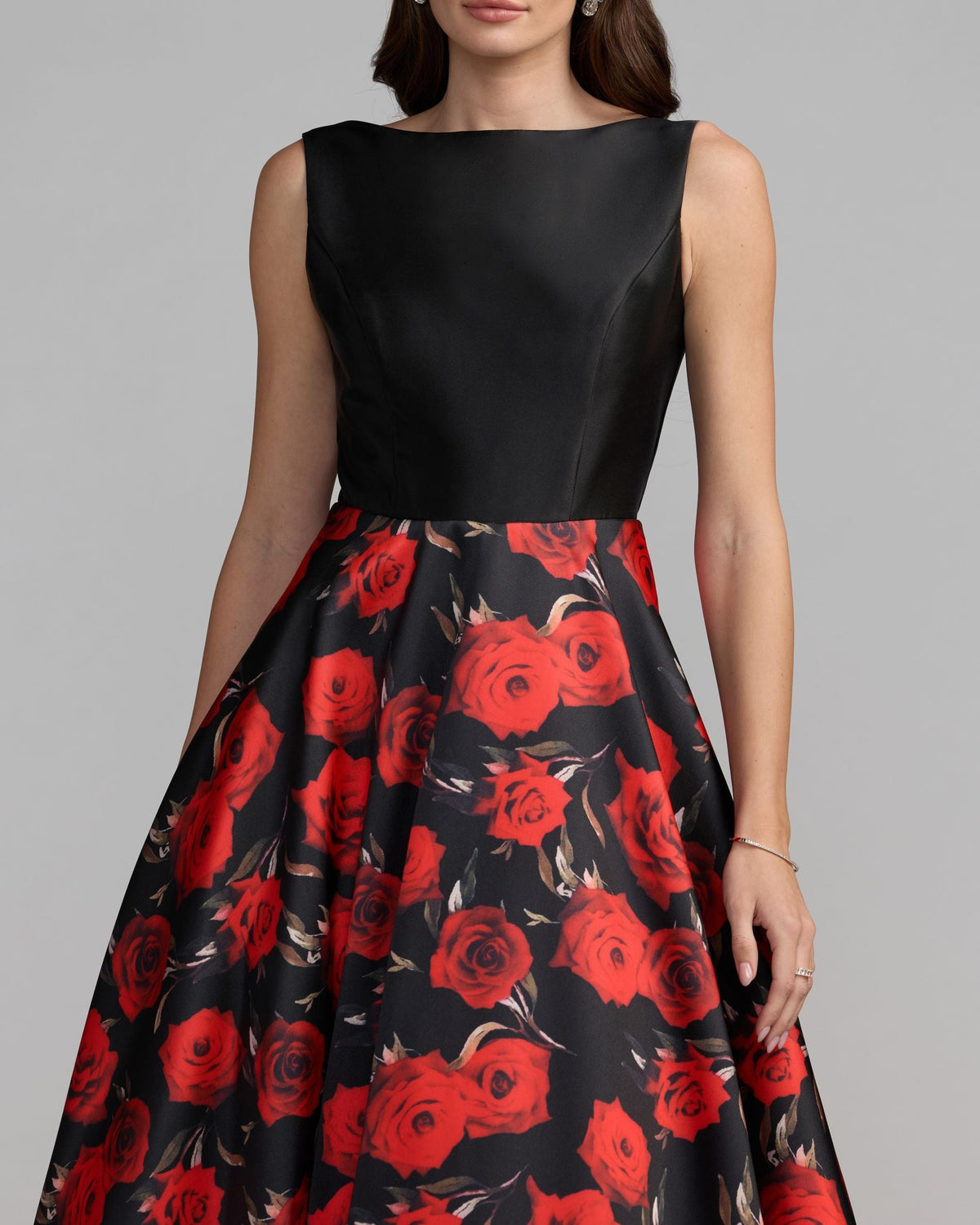 Black And Red Floral Open Back Ball Gown Contemporary Collection