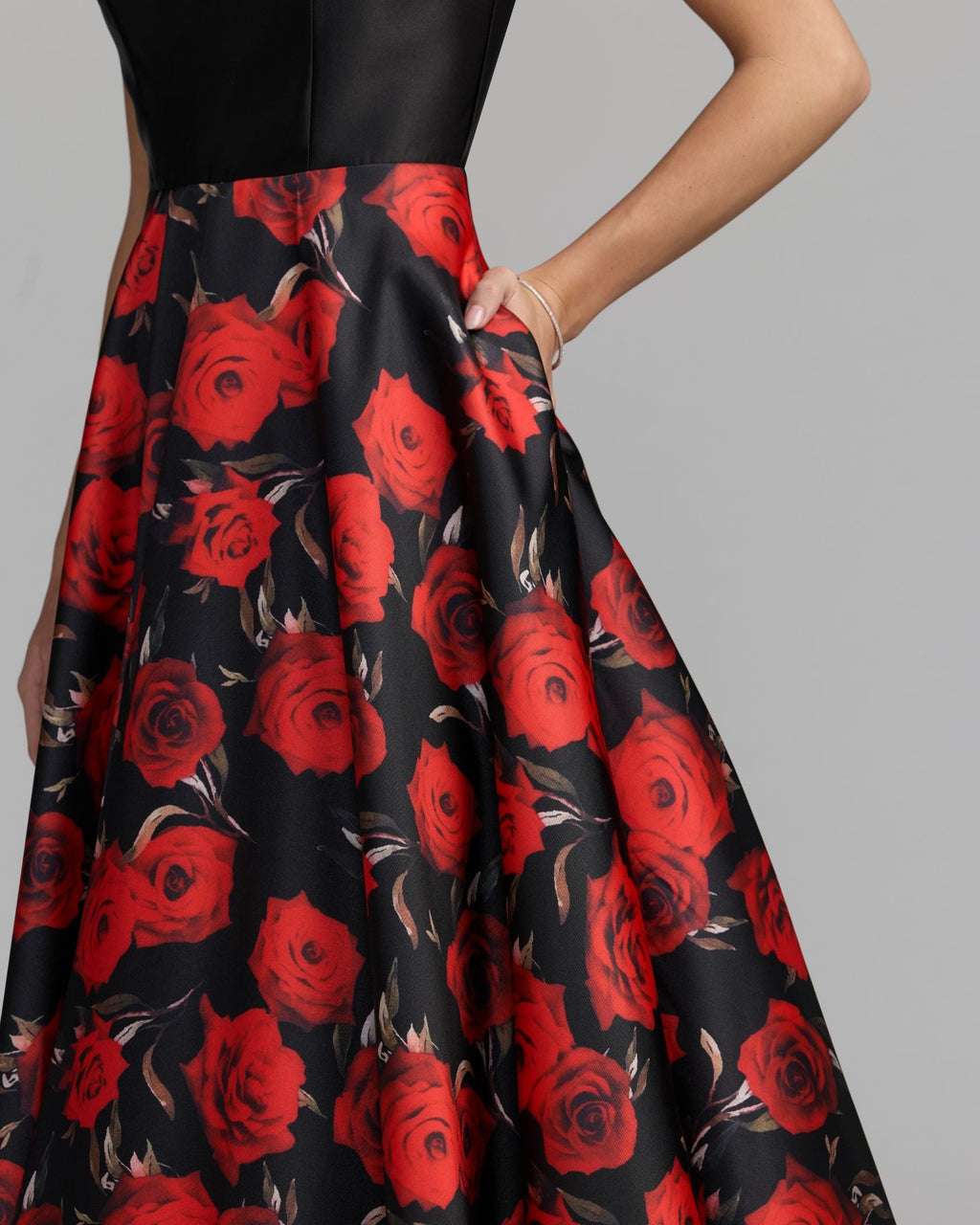 Black And Red Floral Open Back Ball Gown Contemporary Collection