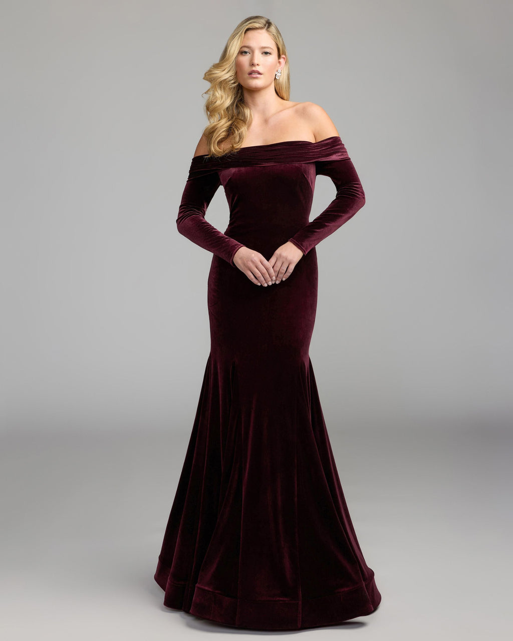 Burgundy Off The Shoulder Velvet Mermaid Gown Contemporary Collection