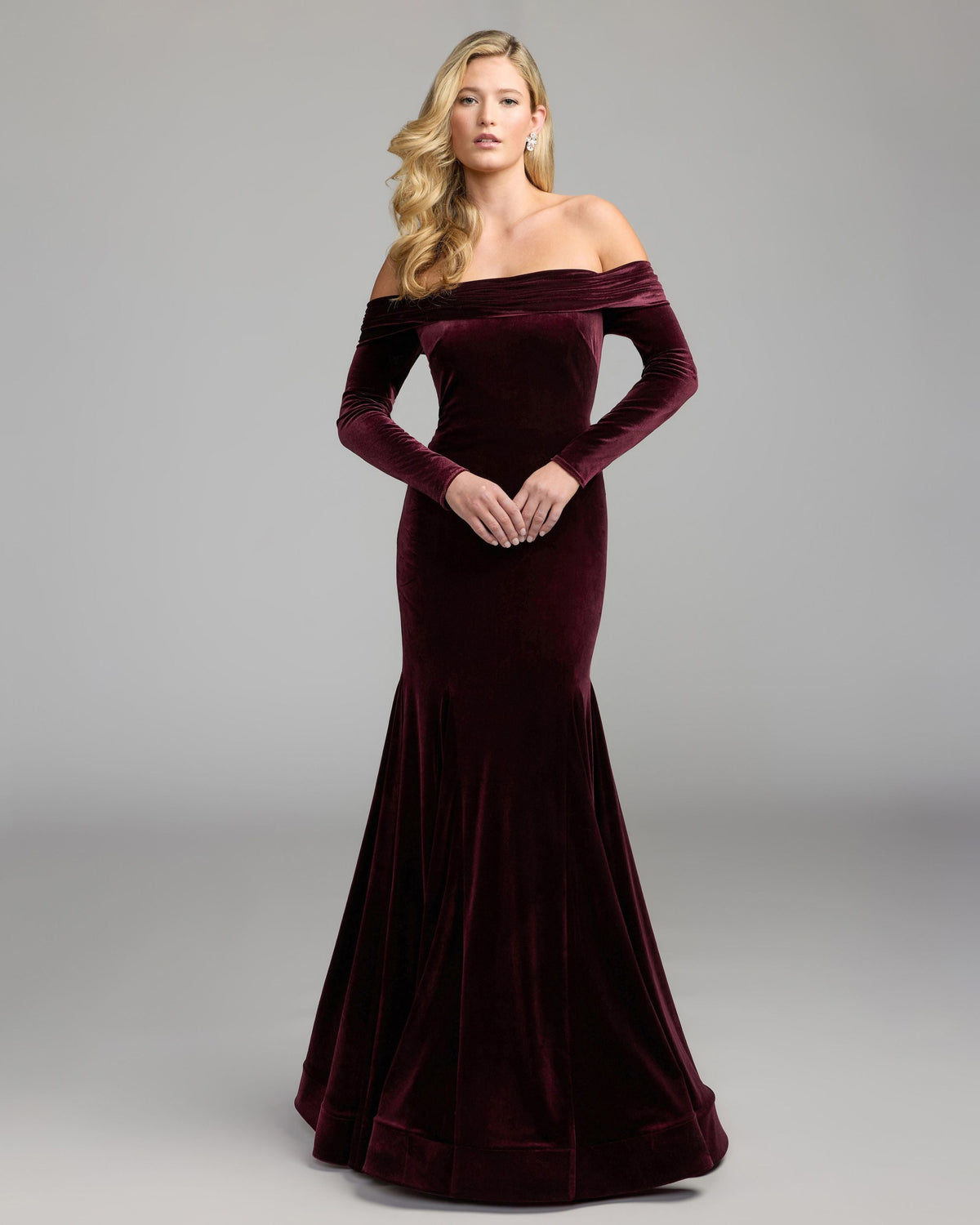 Burgundy Off The Shoulder Velvet Mermaid Gown Contemporary Collection