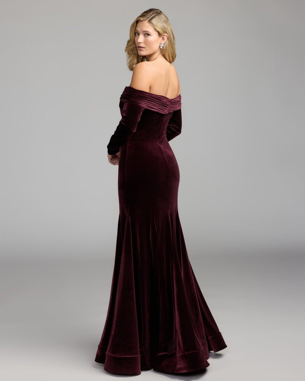 Burgundy Off The Shoulder Velvet Mermaid Gown Contemporary Collection